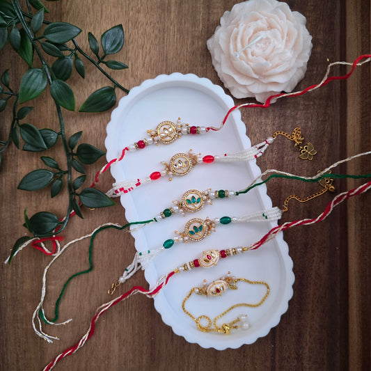 Mina round lotus design couple rakhi