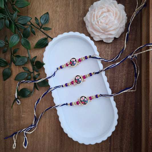 Lotus blue thread rakhi