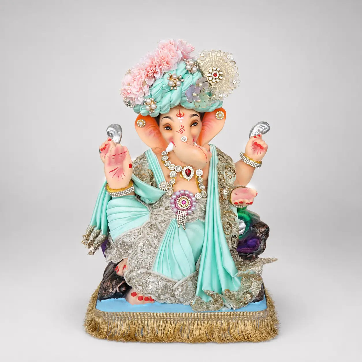 ganesha-clay-murti-gajraj-15-inch-mint-green.webp