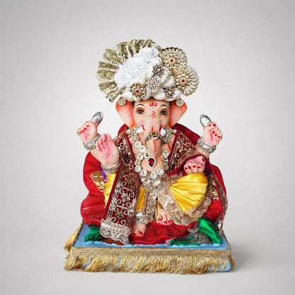 ganesha-clay-murti-jaswand-12-inch-yellow-red.webp